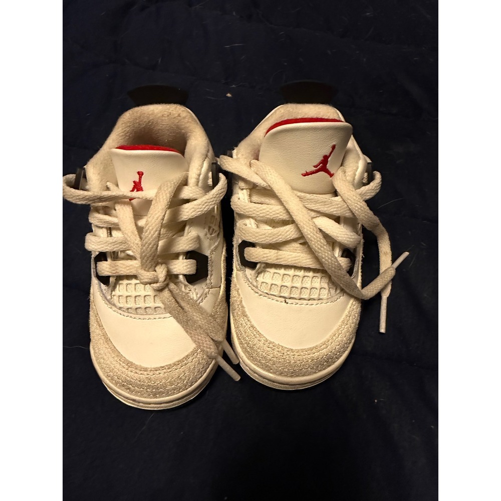 Jordan 4 Retro Toddler Sneakers White Black Red Mid Top Shoes